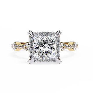 Diamond ring with a rose gold band on a white background