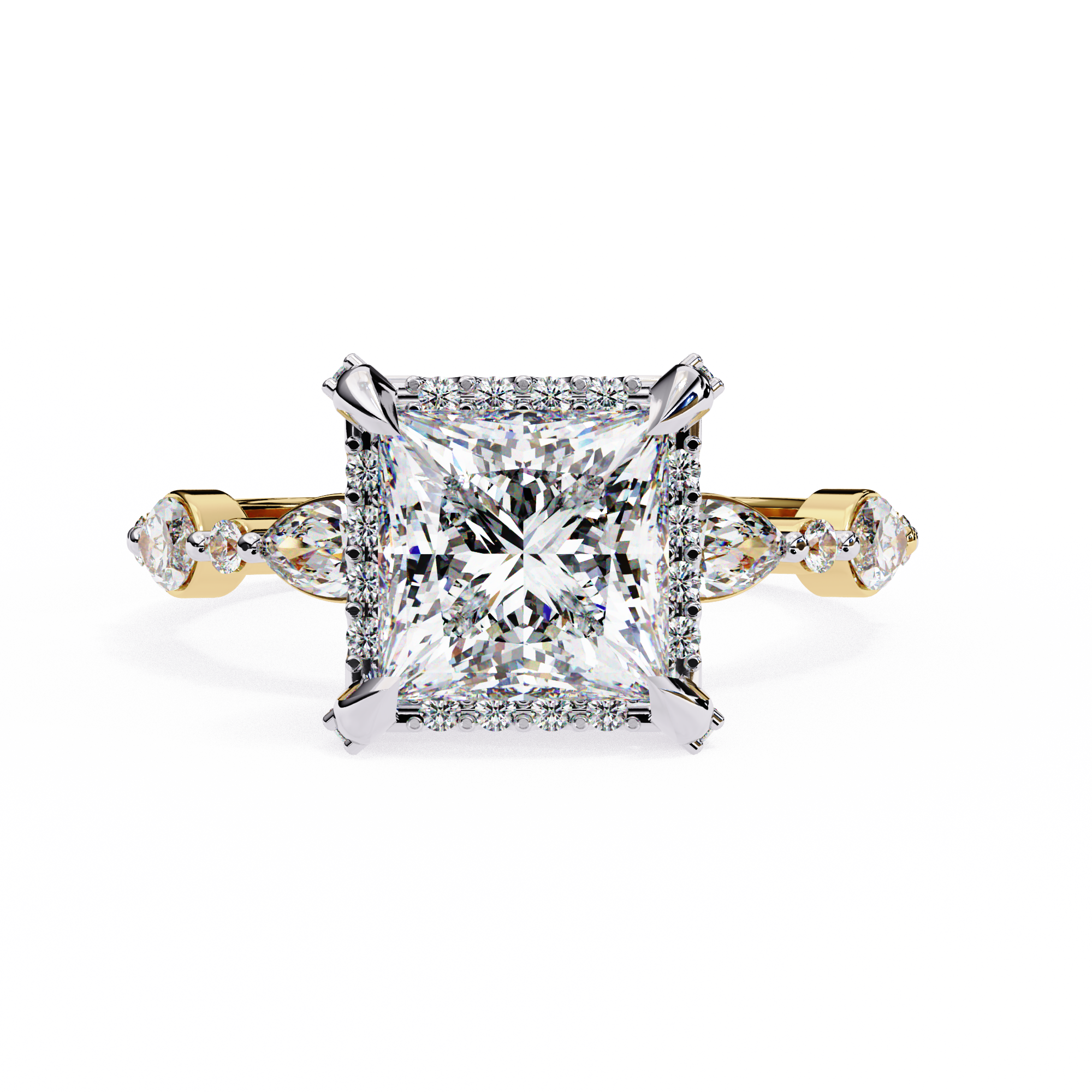 Diamond ring with a rose gold band on a white background