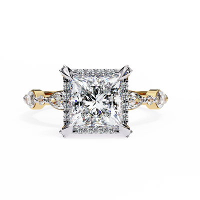Diamond ring with a rose gold band on a white background