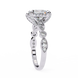 Diamond ring with a white gold band on a white background