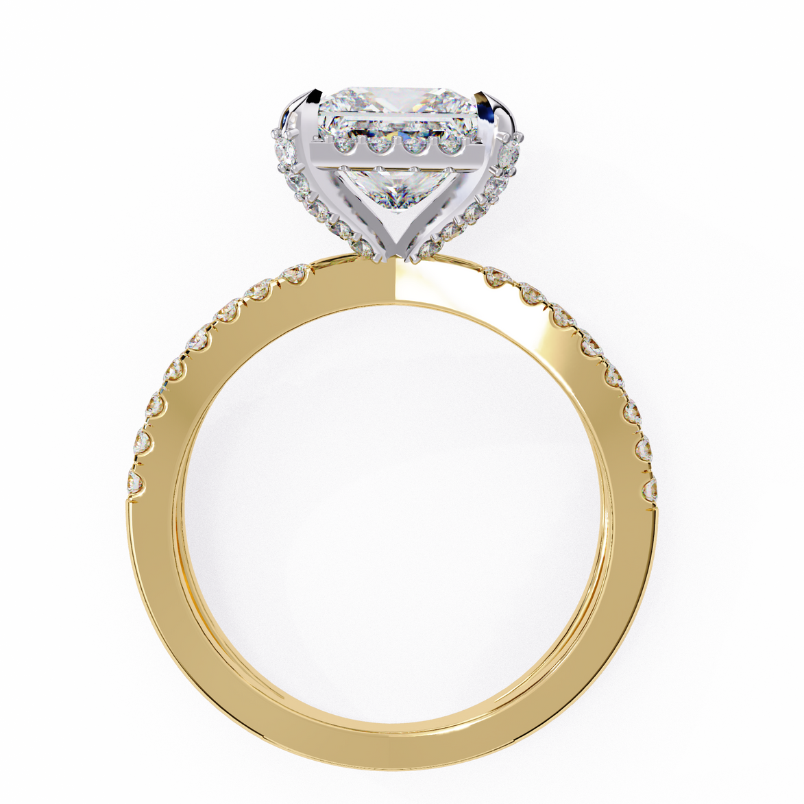 Gold ring with a diamond on a white background