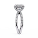 Diamond ring with a white gold band on a white background