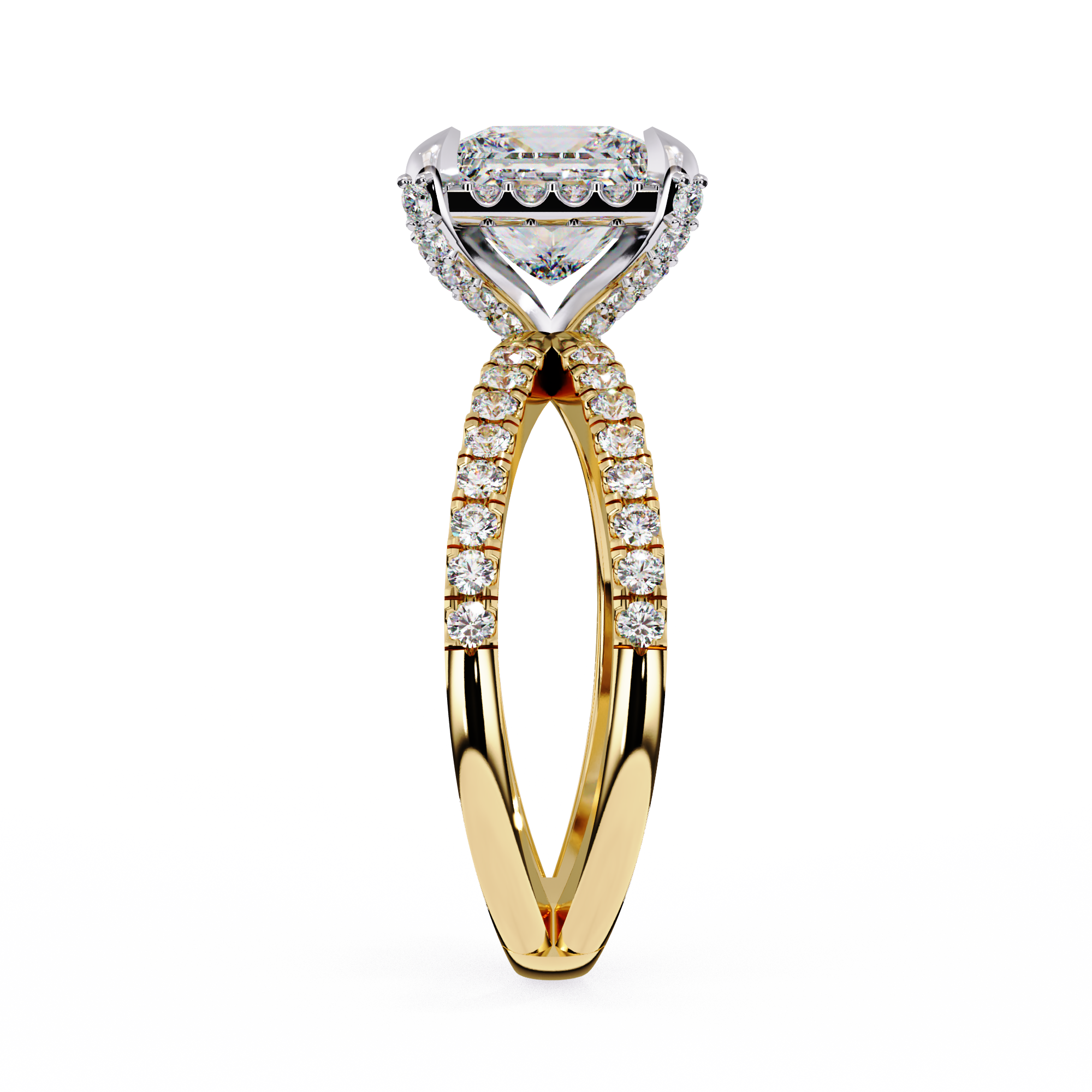 Rose gold and silver diamond ring on a white background