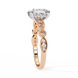 Rose gold ring with a diamond on a white background