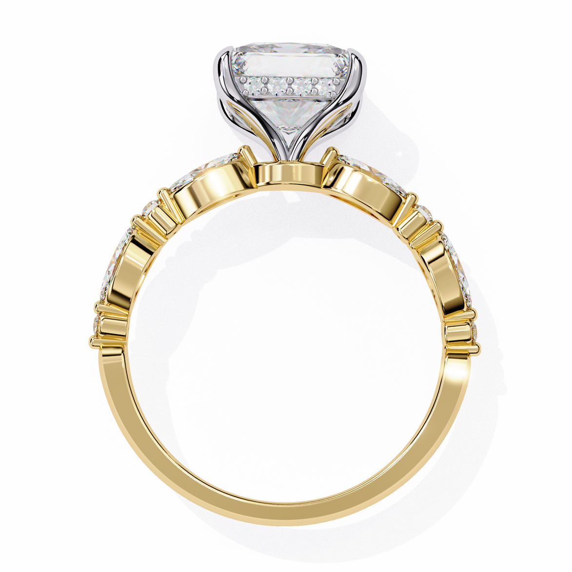 Gold ring with a diamond on a white background