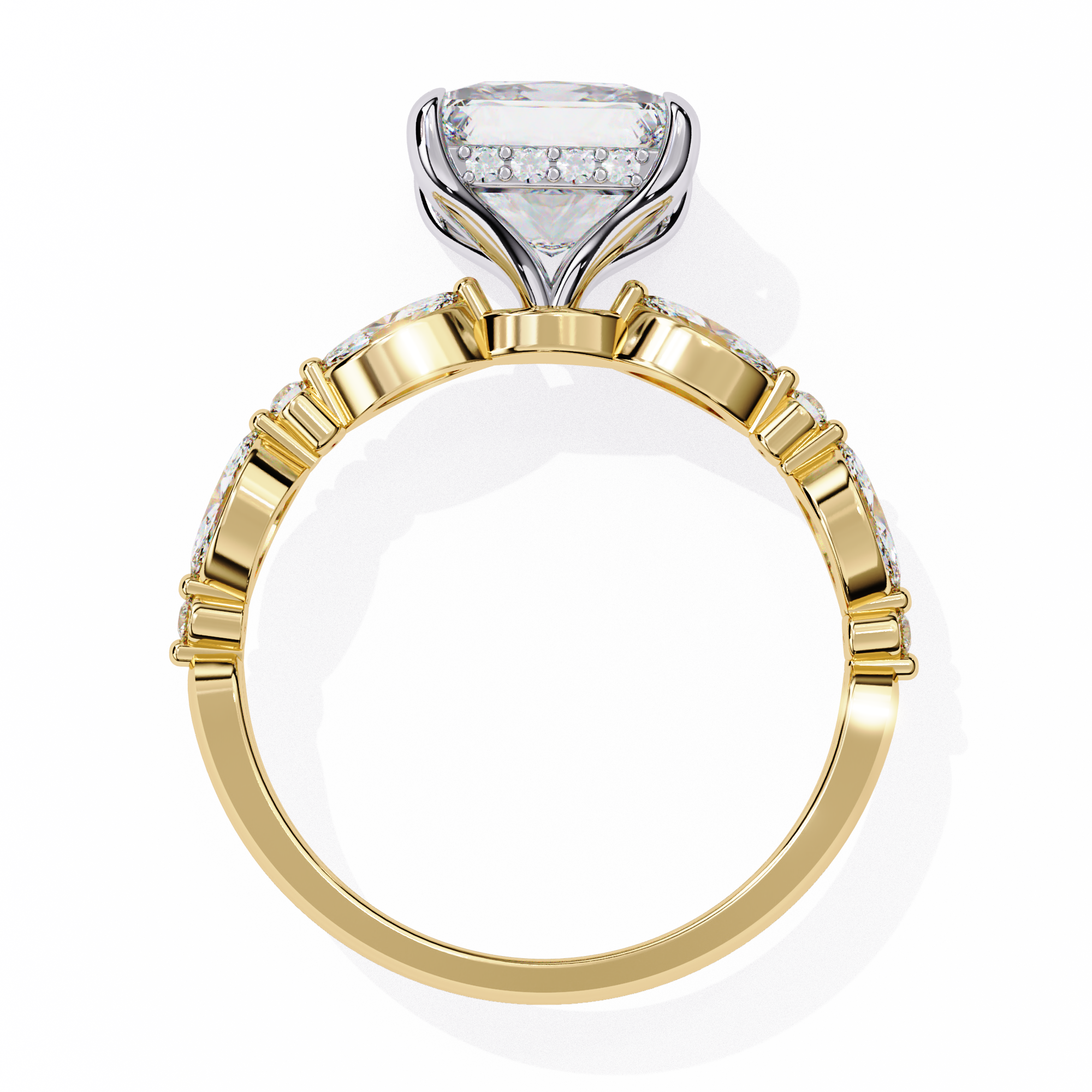 Gold ring with a diamond on a white background