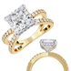 Gold ring with a large diamond and smaller diamonds on a white background