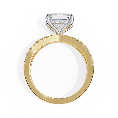Gold ring with a diamond on a white background