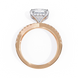 Rose gold ring with a diamond on a white background