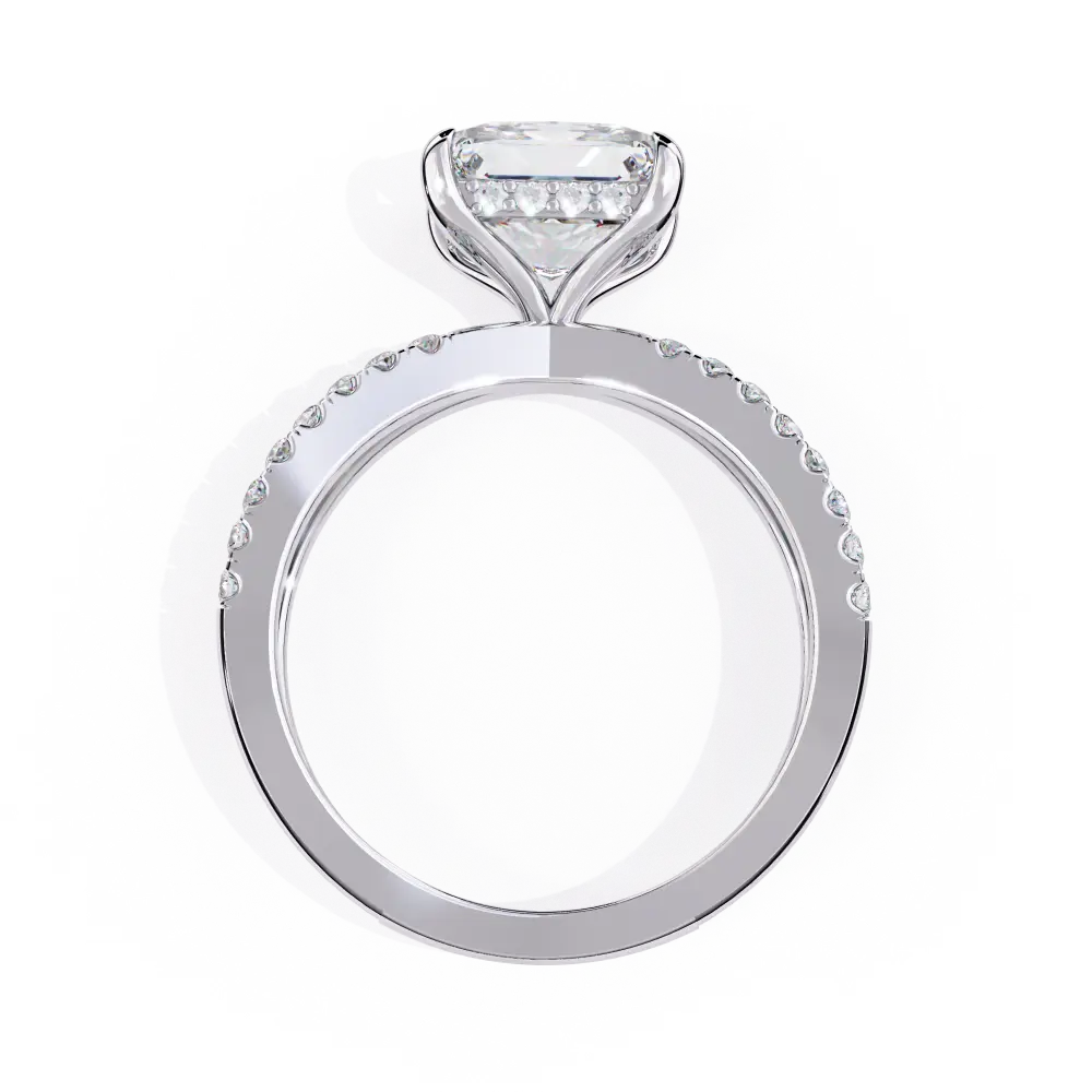 Diamond ring with a white gemstone on a white background