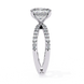 Diamond ring with a white gold band on a white background