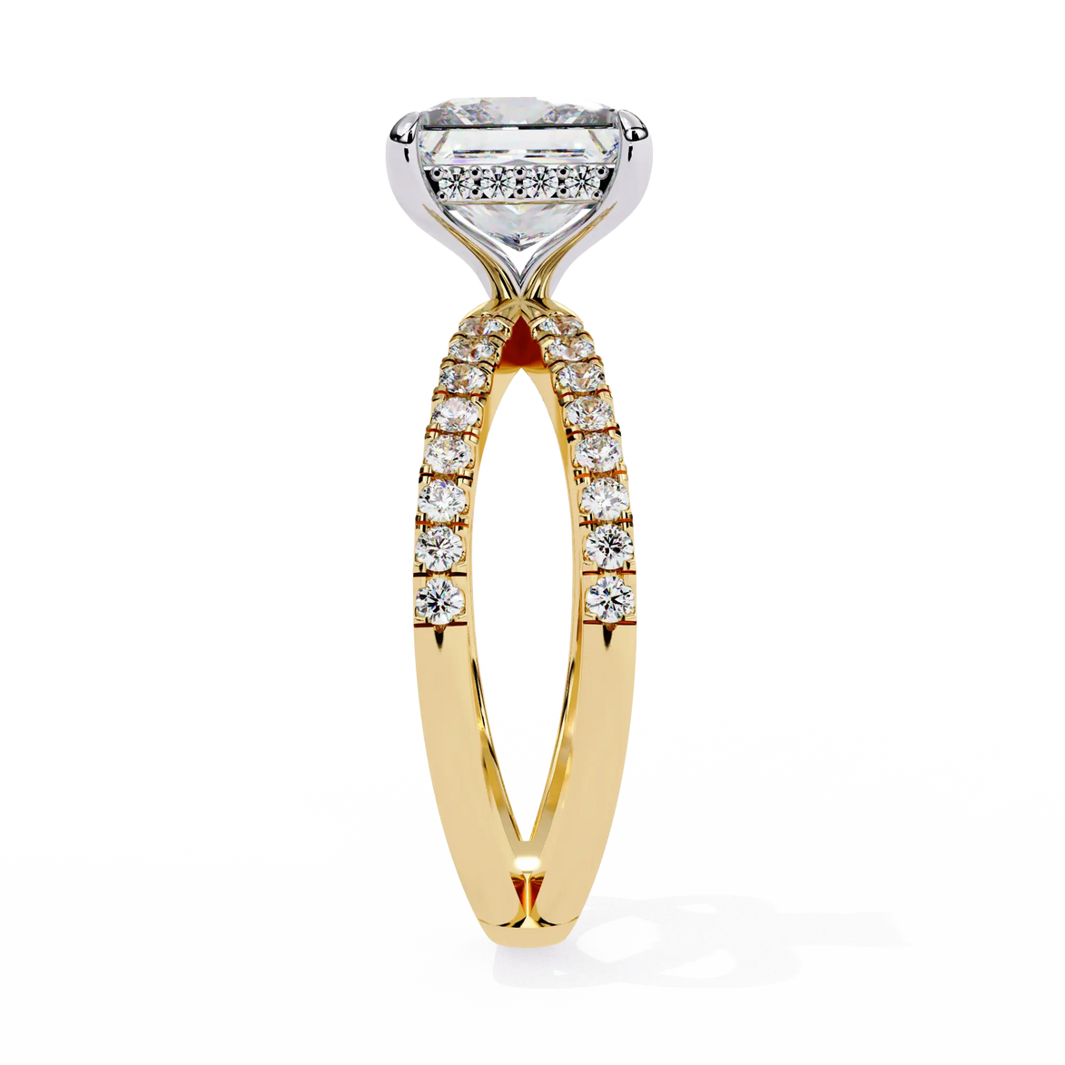 Gold ring with a diamond on a white background