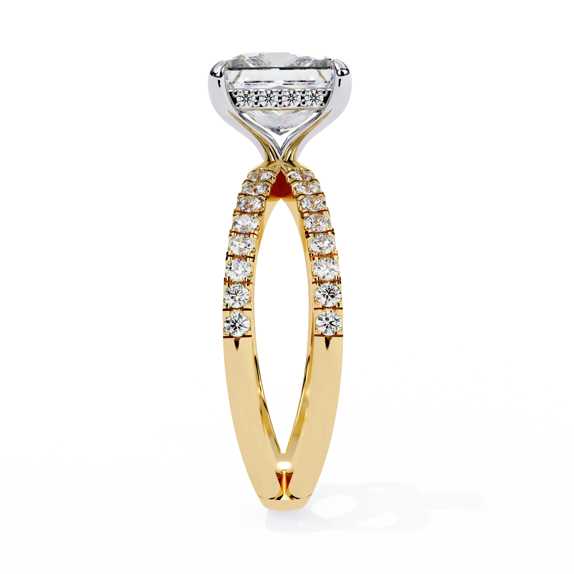 Gold ring with a diamond on a white background