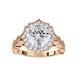 Rose gold ring with a large diamond and smaller diamonds on a white background