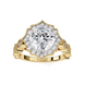 Gold ring with a large diamond and smaller diamonds on a white background
