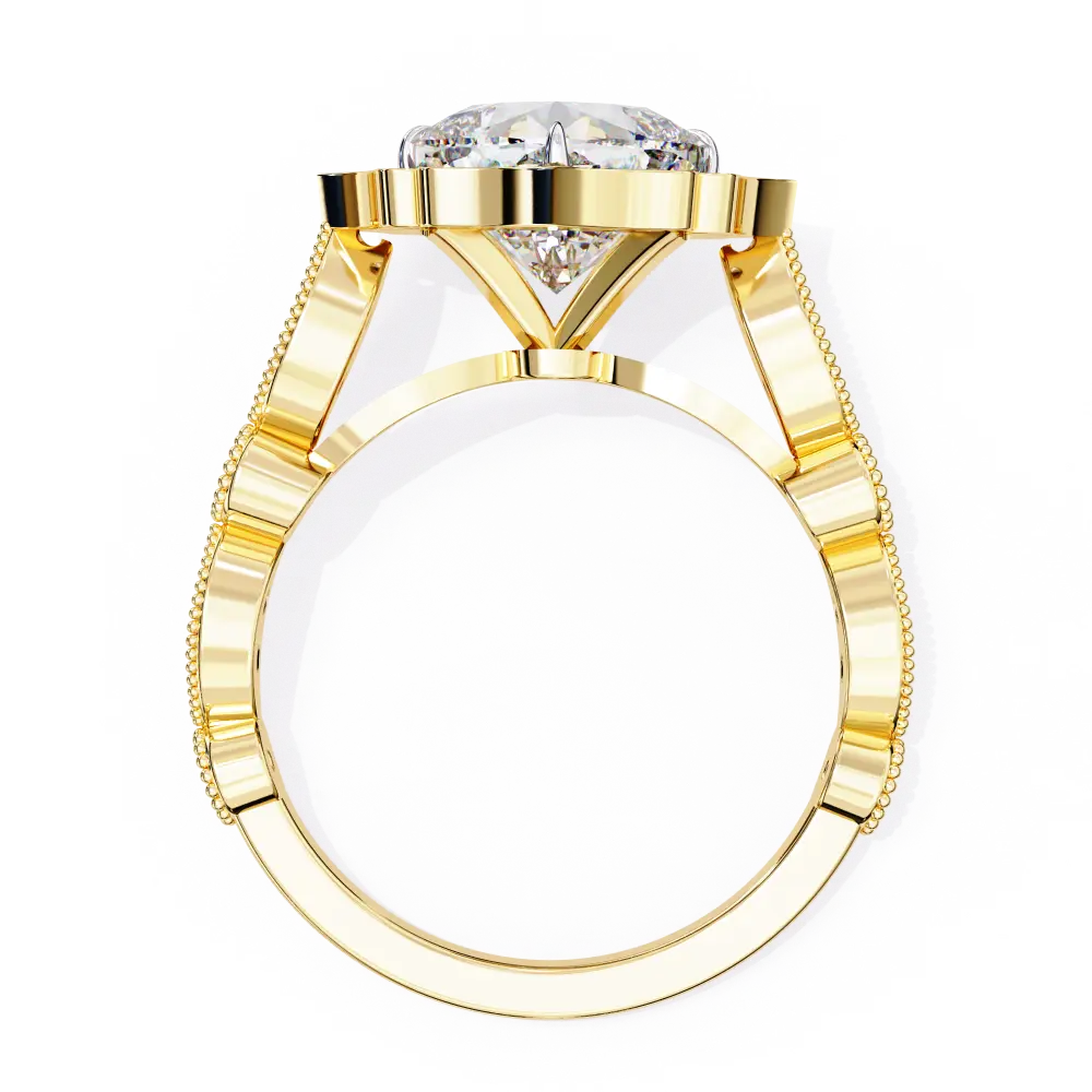 Gold ring with a diamond on a white background