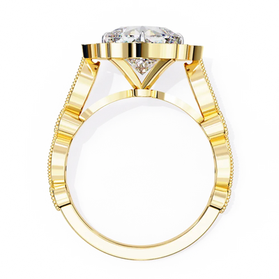 Gold ring with a diamond on a white background