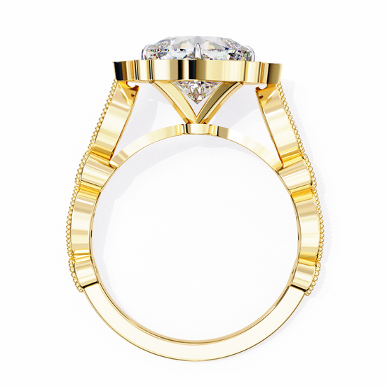 Gold ring with a diamond on a white background