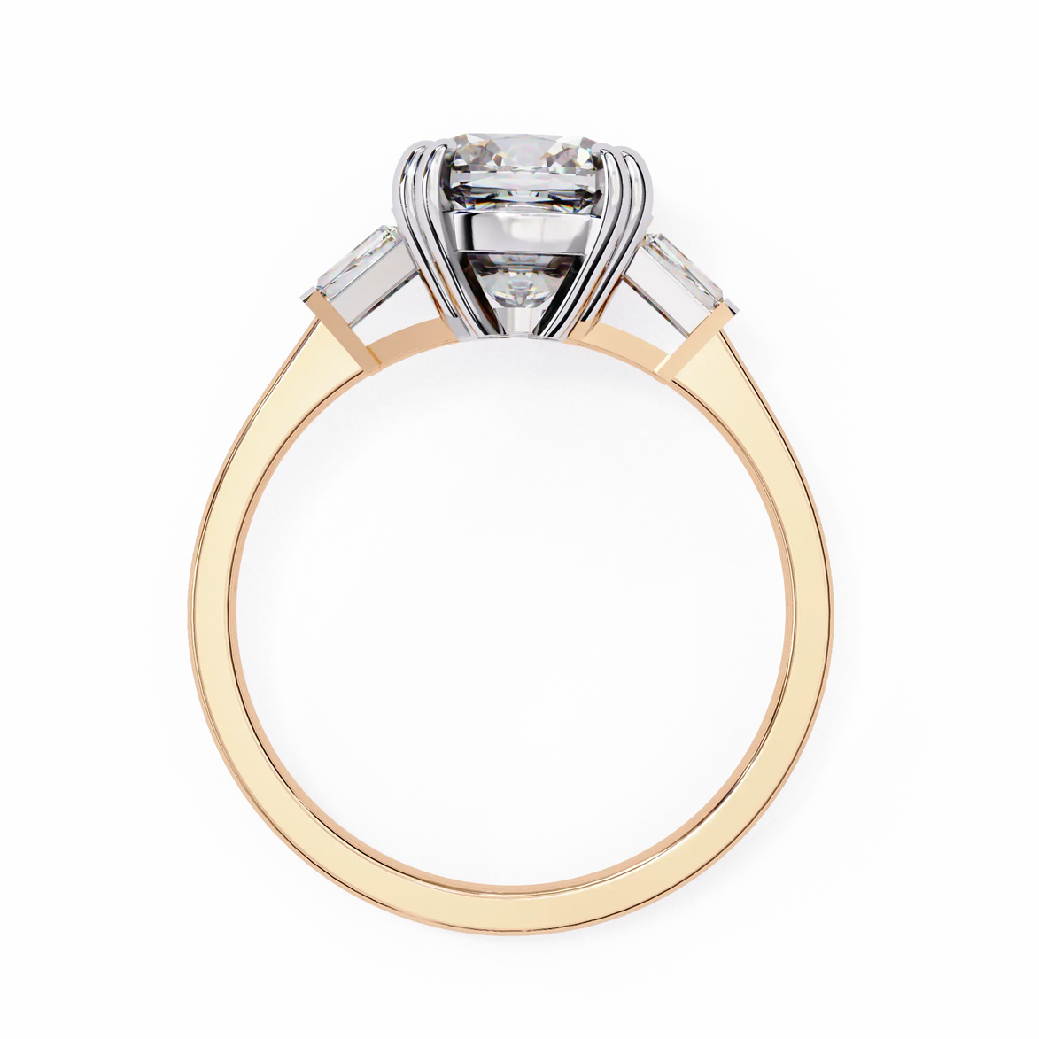 Gold ring with a diamond on a white background