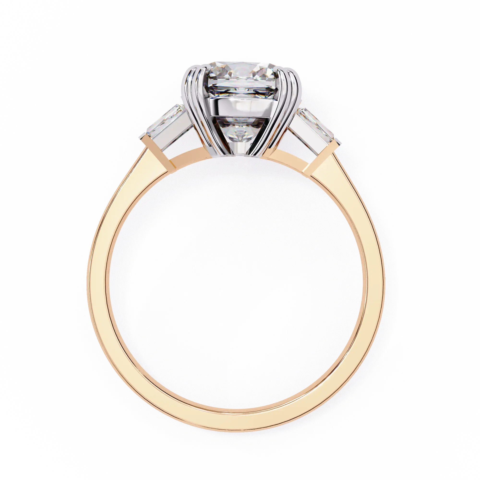 Gold ring with a diamond on a white background