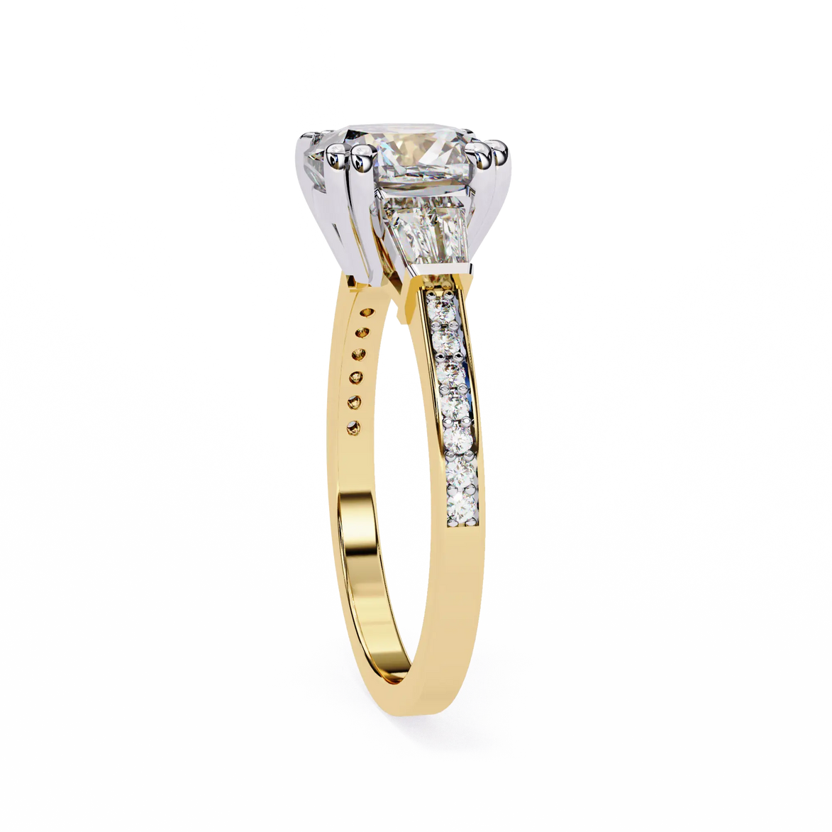 Gold ring with a diamond on a white background