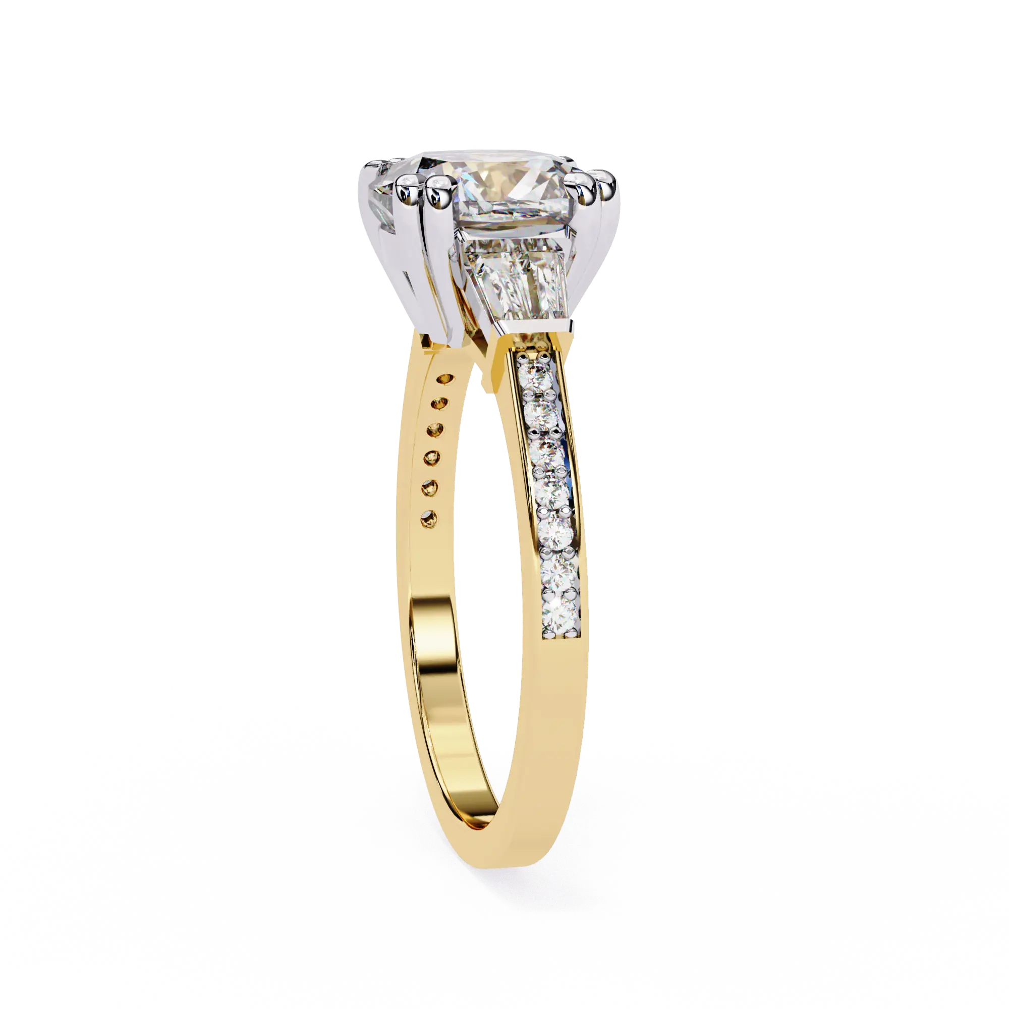 Gold ring with a diamond on a white background
