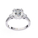 Diamond ring with a large central gemstone and smaller stones on a white background