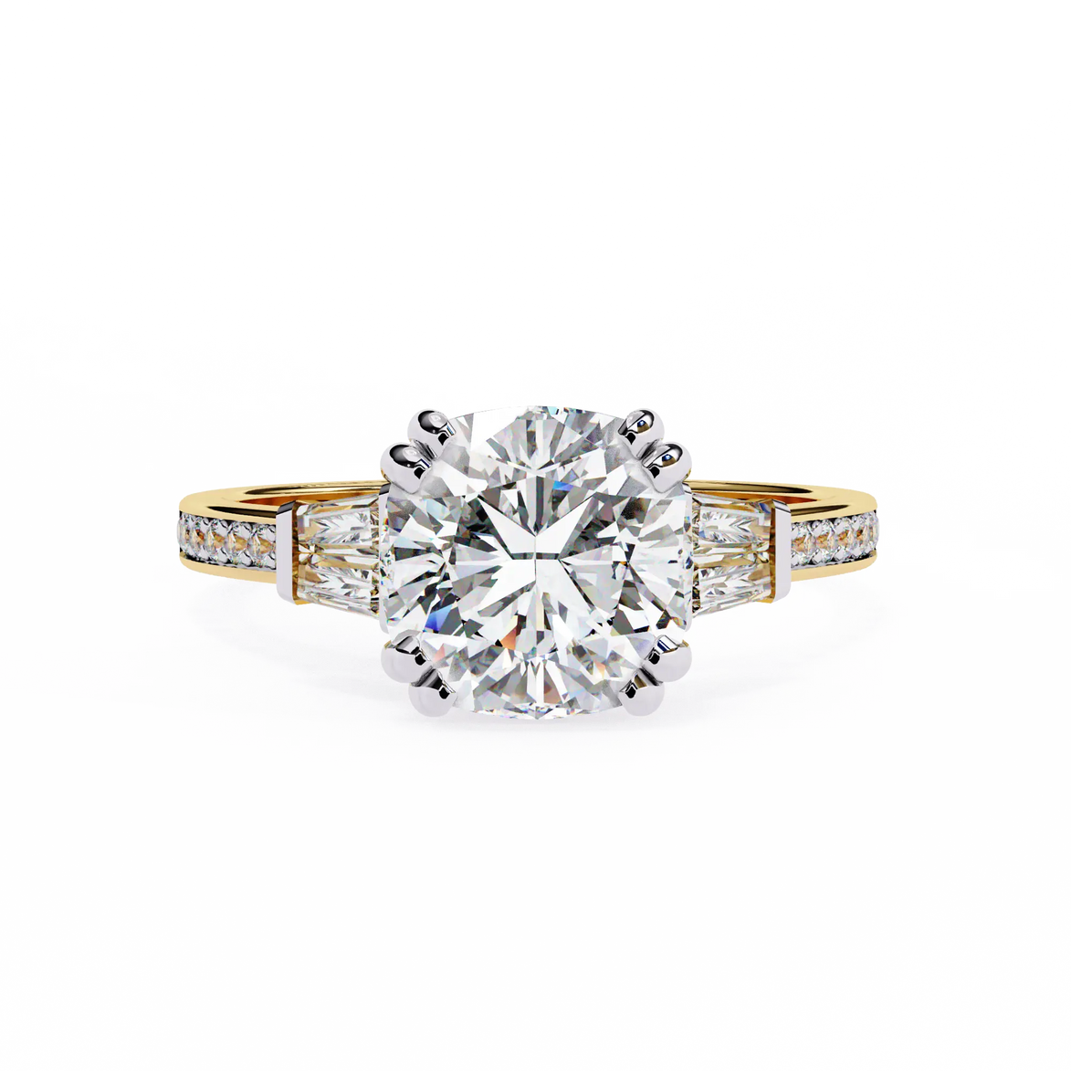 Diamond ring with gold band on a white background