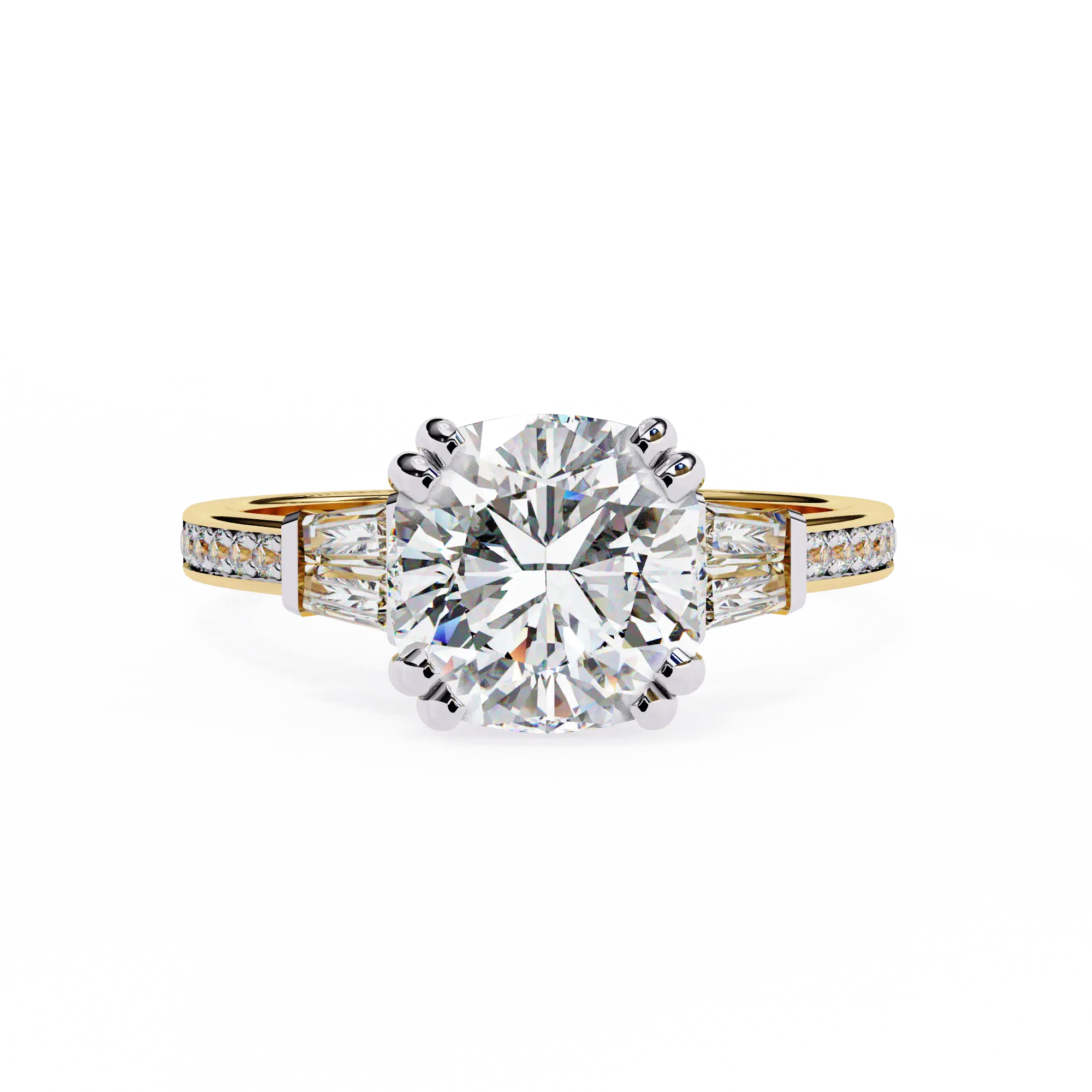 Diamond ring with gold band on a white background