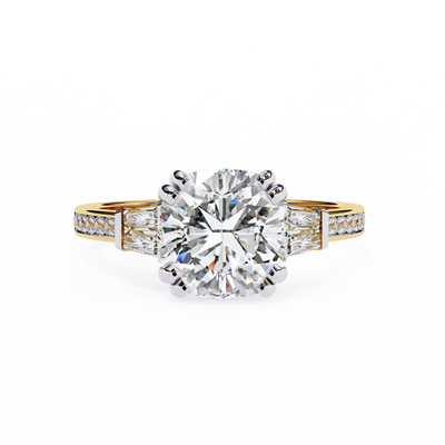 Diamond ring with gold band on a white background