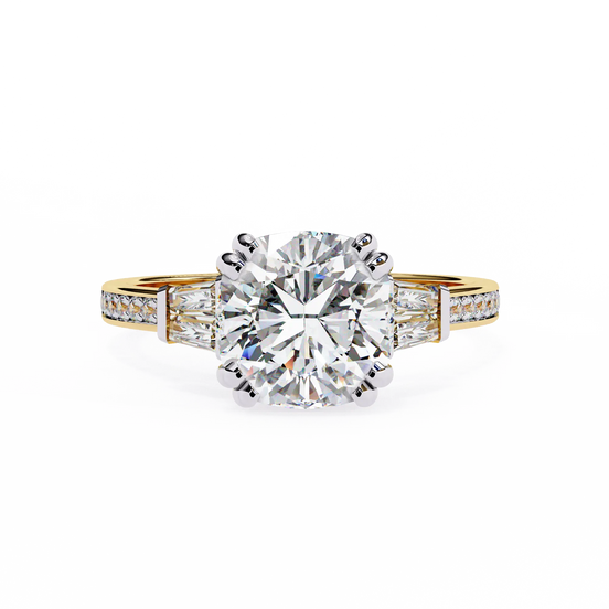 Diamond ring with gold band on a white background