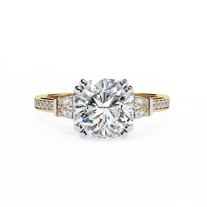 Diamond ring with gold band on a white background