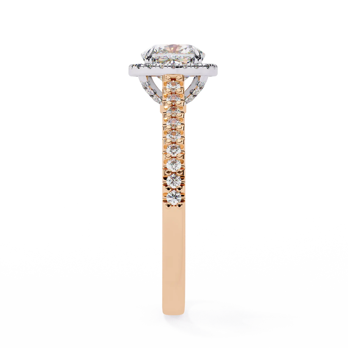Two-tone ring with diamond accents on a white background