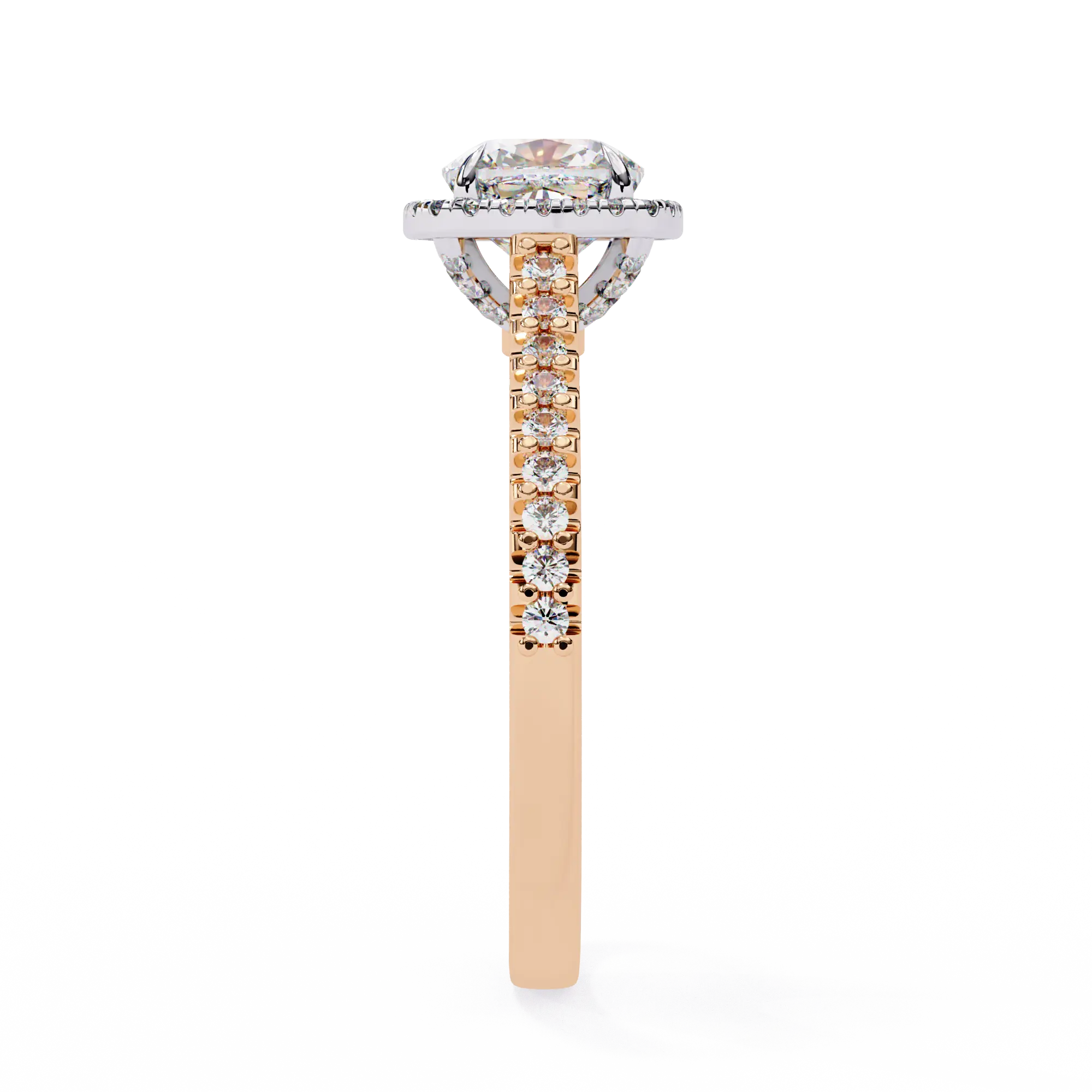 Two-tone ring with diamond accents on a white background