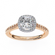 Rose gold ring with a diamond Halo on a white background