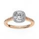Rose gold ring with a diamond Halo on a white background