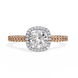 Diamond ring with rose gold band on a white background