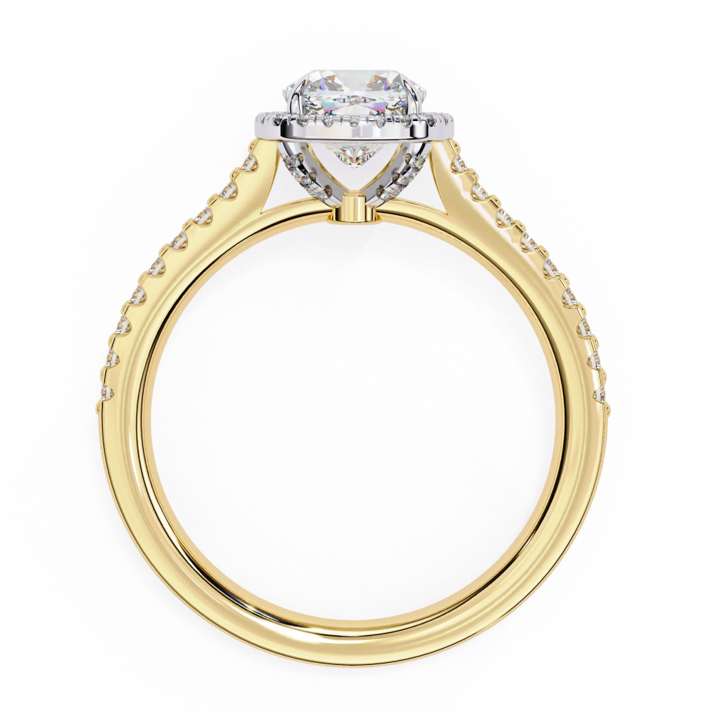 Gold ring with a diamond on a white background