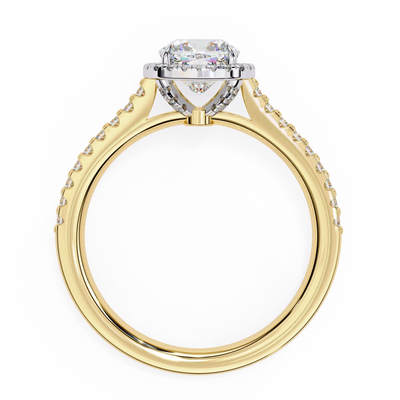 Gold ring with a diamond on a white background