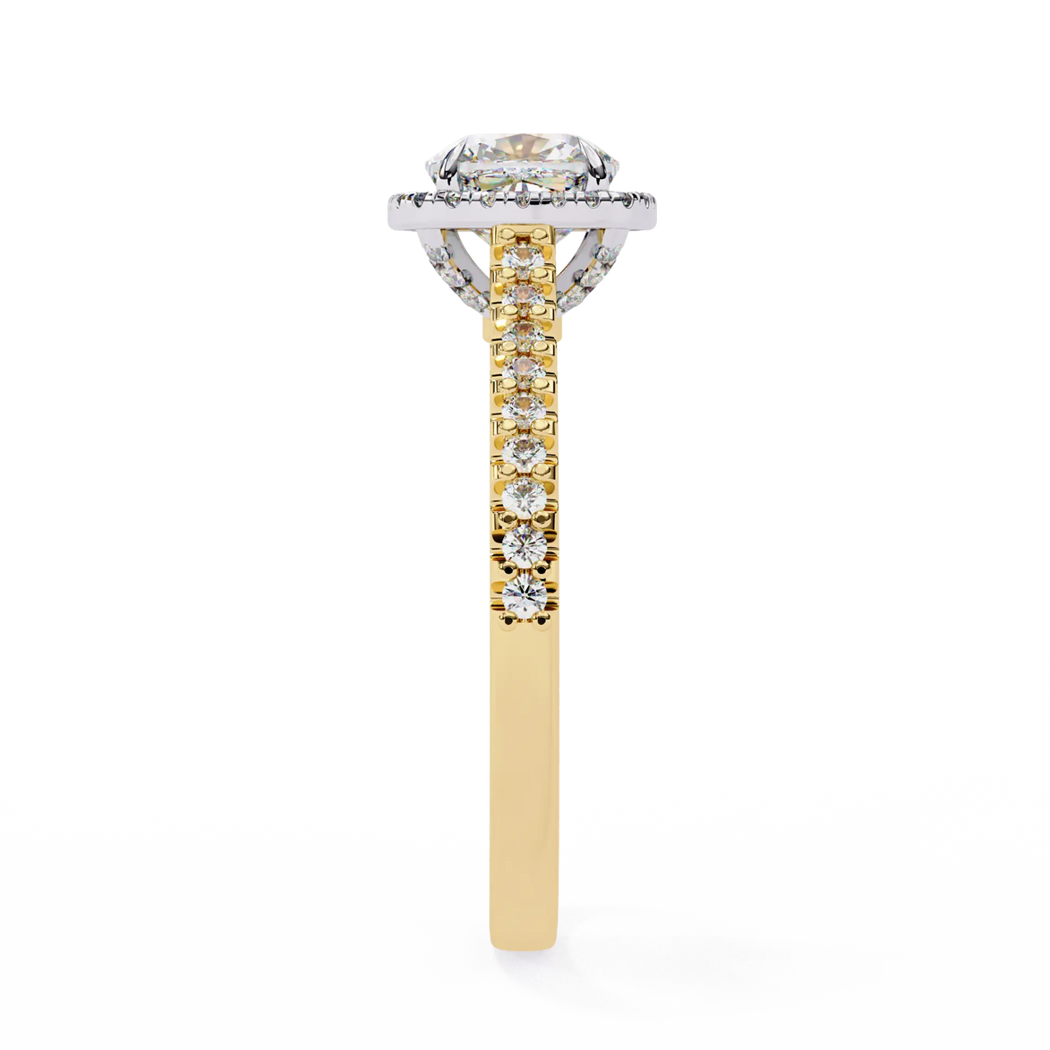 Two-tone ring with diamond accents on a white background