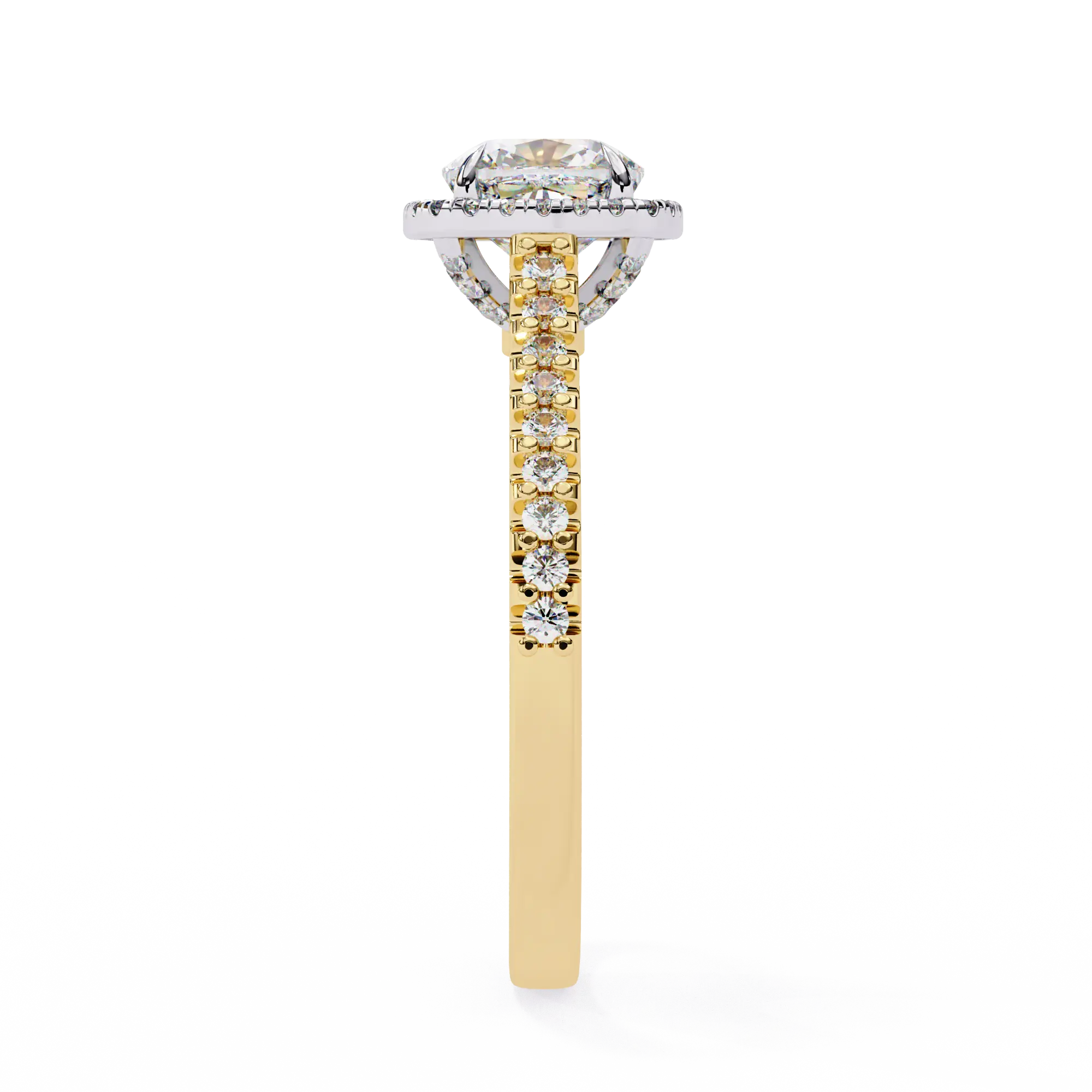 Two-tone ring with diamond accents on a white background