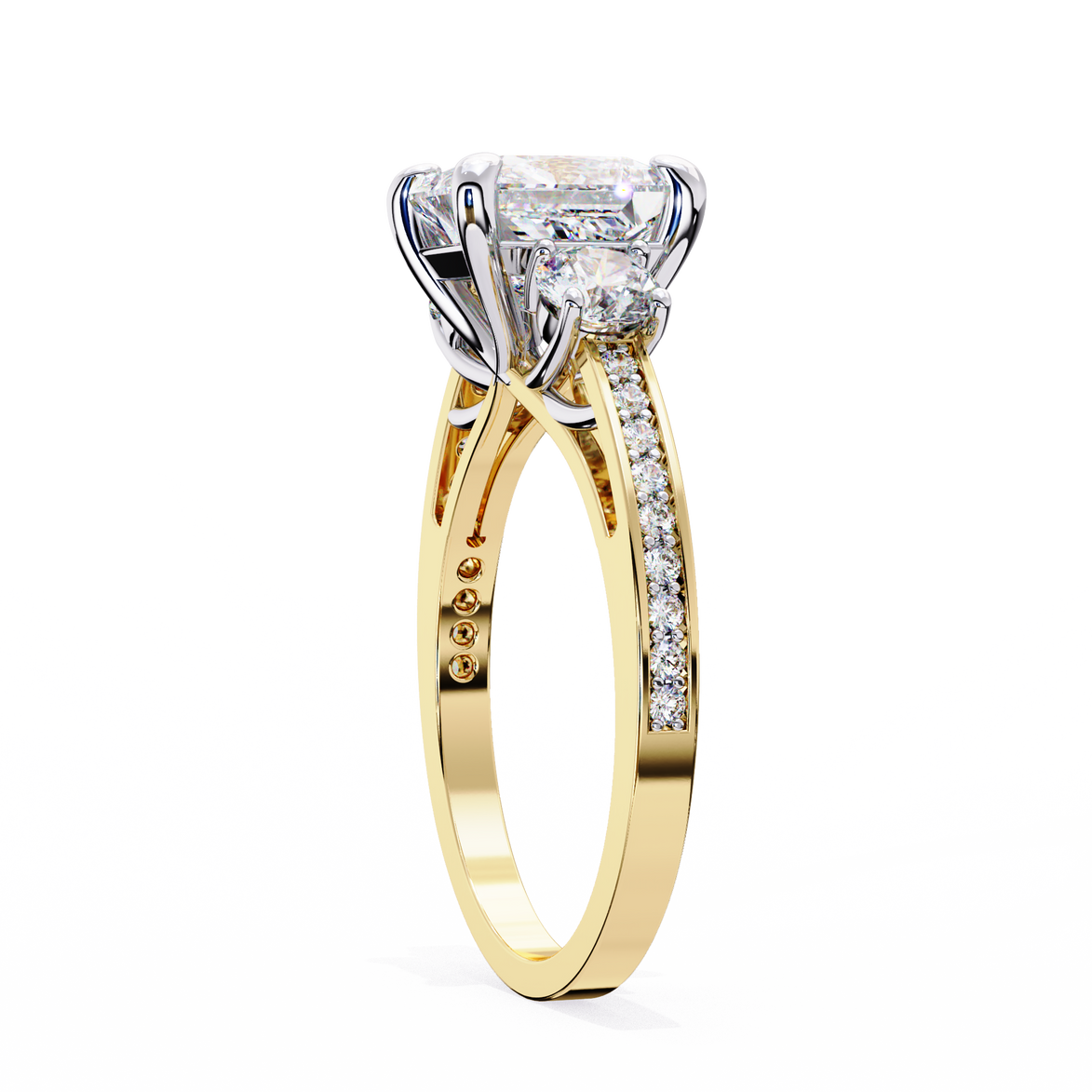 Gold ring with a diamond on a white background