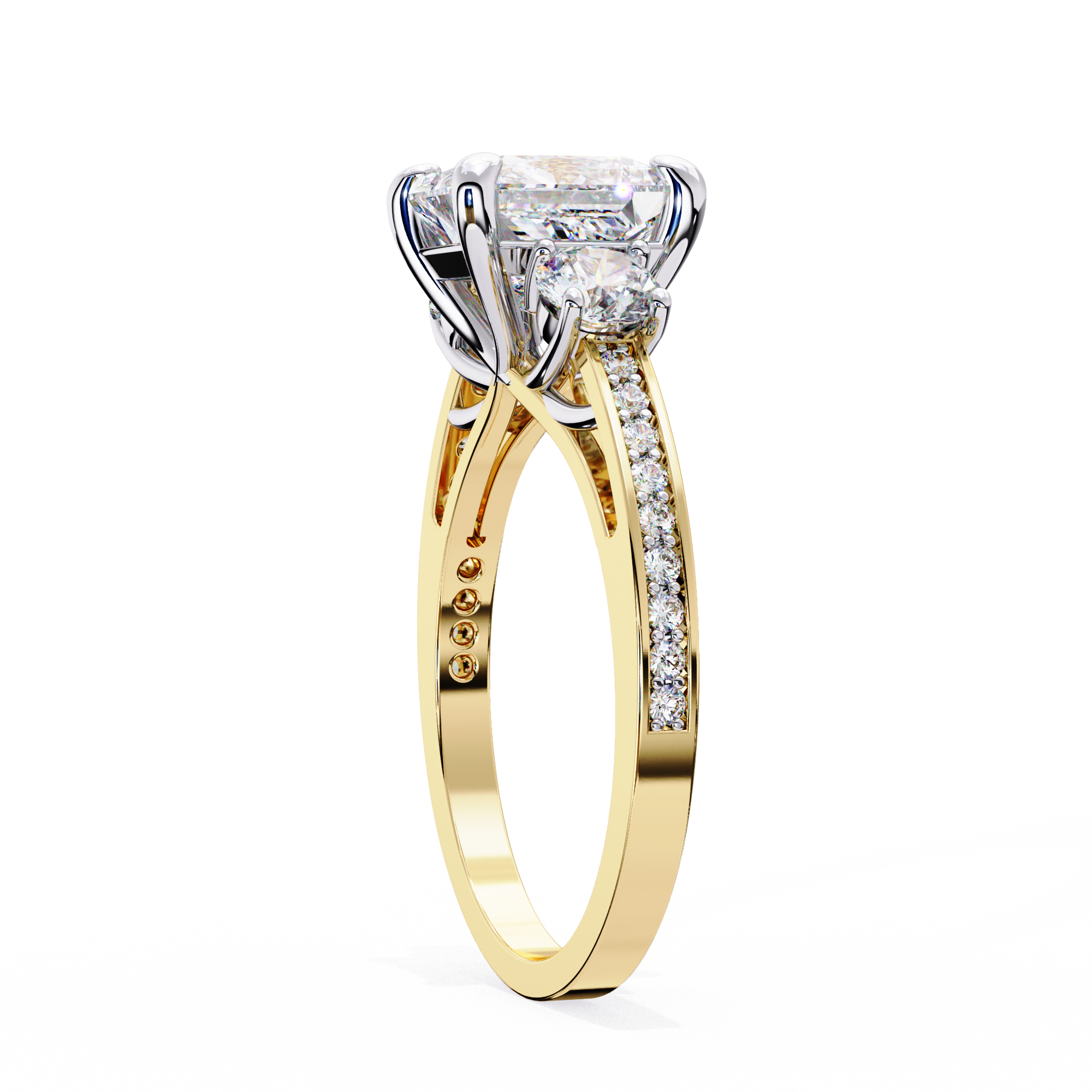 Gold ring with a diamond on a white background