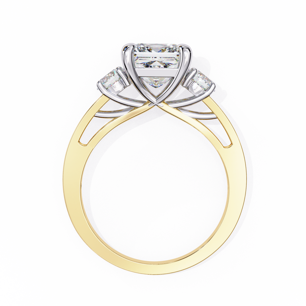 Two-tone gold and silver ring with a diamond on a white background
