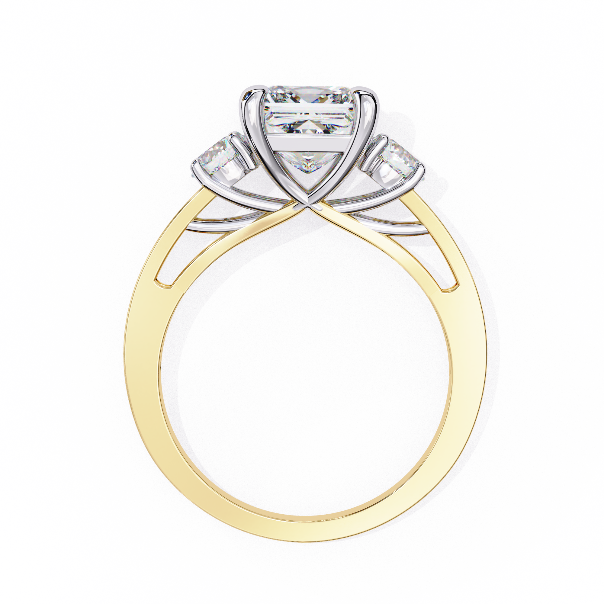 Two-tone gold and silver ring with a diamond on a white background