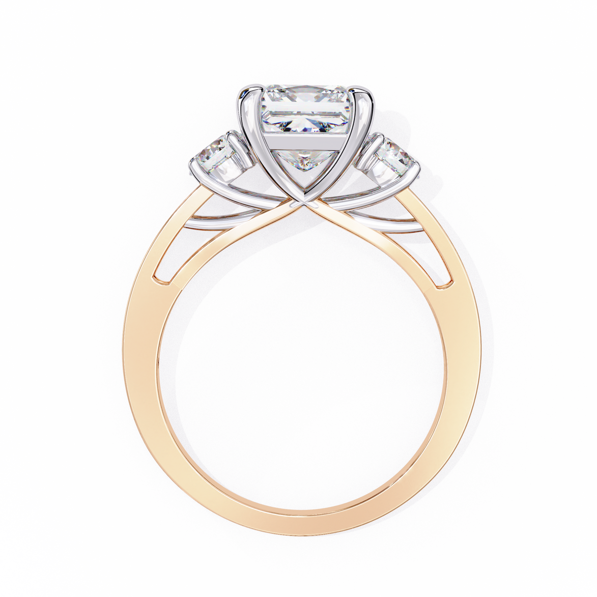 Two-tone gold ring with a diamond on a white background