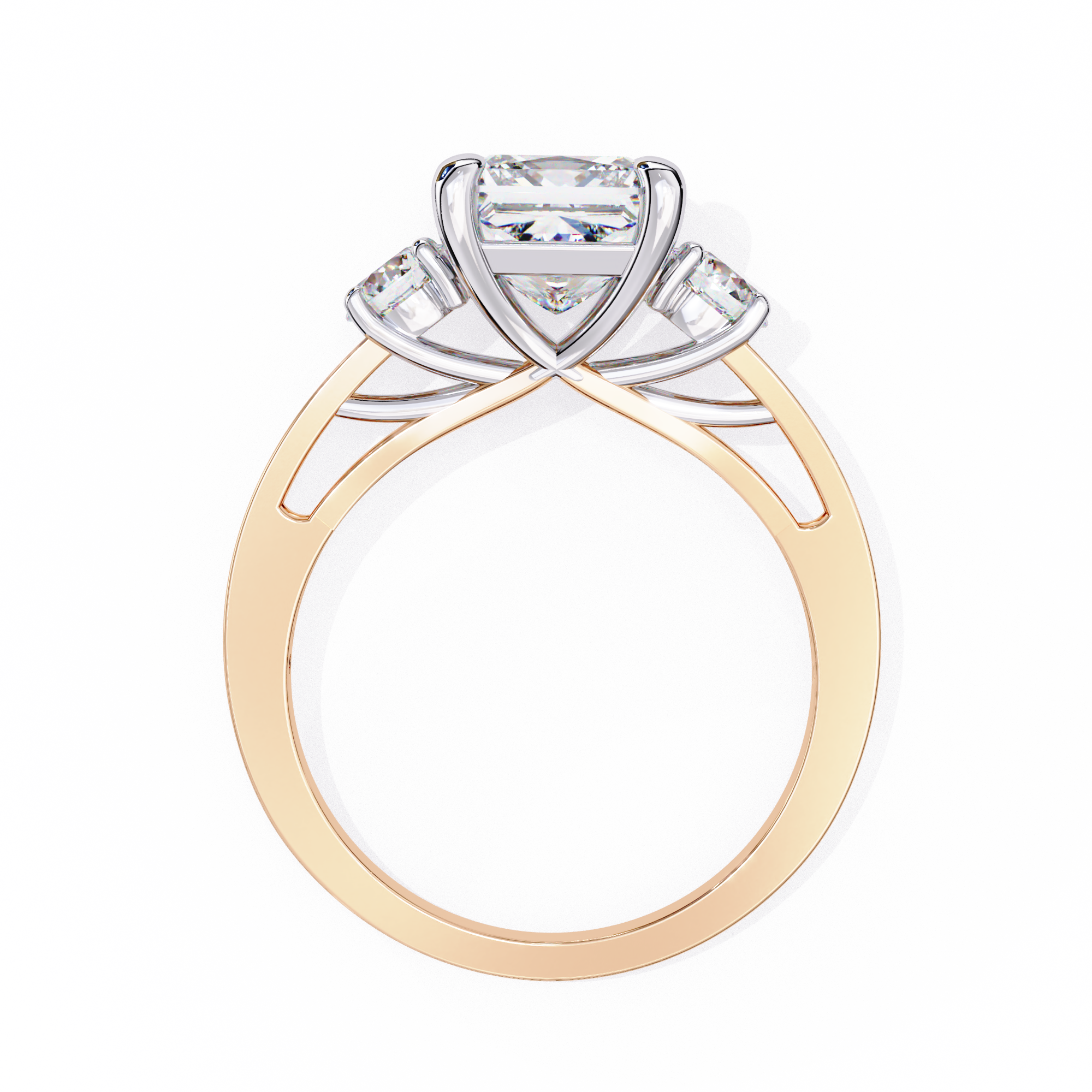 Two-tone gold ring with a diamond on a white background