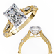 Two gold rings with large gemstones on a white background