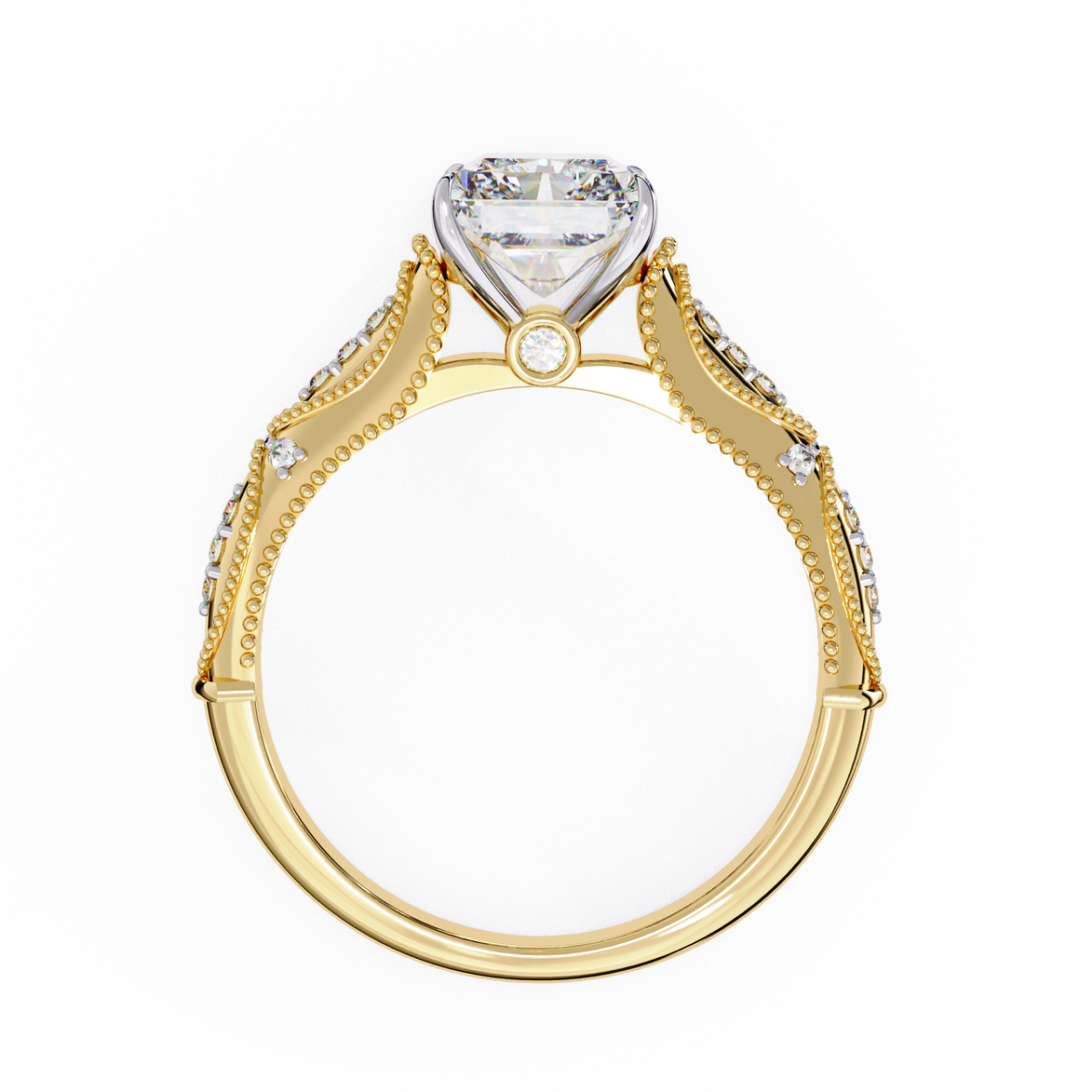 Gold ring with a heart-shaped diamond on a white background
