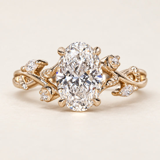 Oval Cut Lab Grown Diamond Cluster Engagement Ring in Yellow Gold